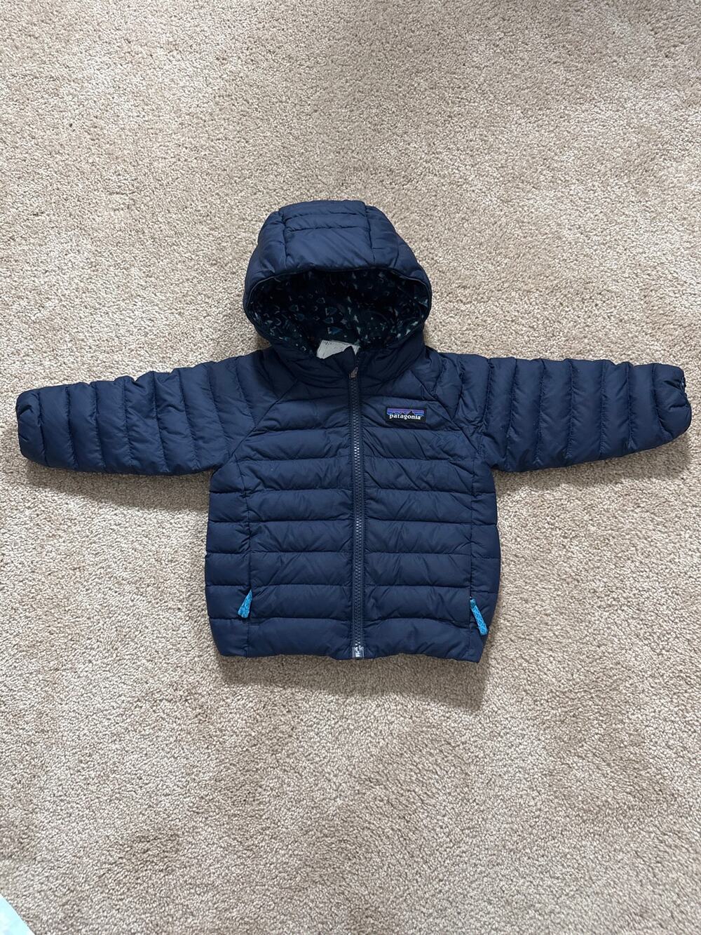 Patagonia Baby Down Sweater Hooded Jacket Navy 12-18M Puffer Coat